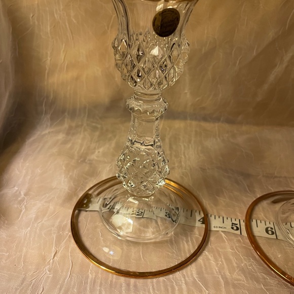 Cristal D’Arques-set of 2- candle holders genuine lead crystal/gold rim & bottom - Picture 7 of 9